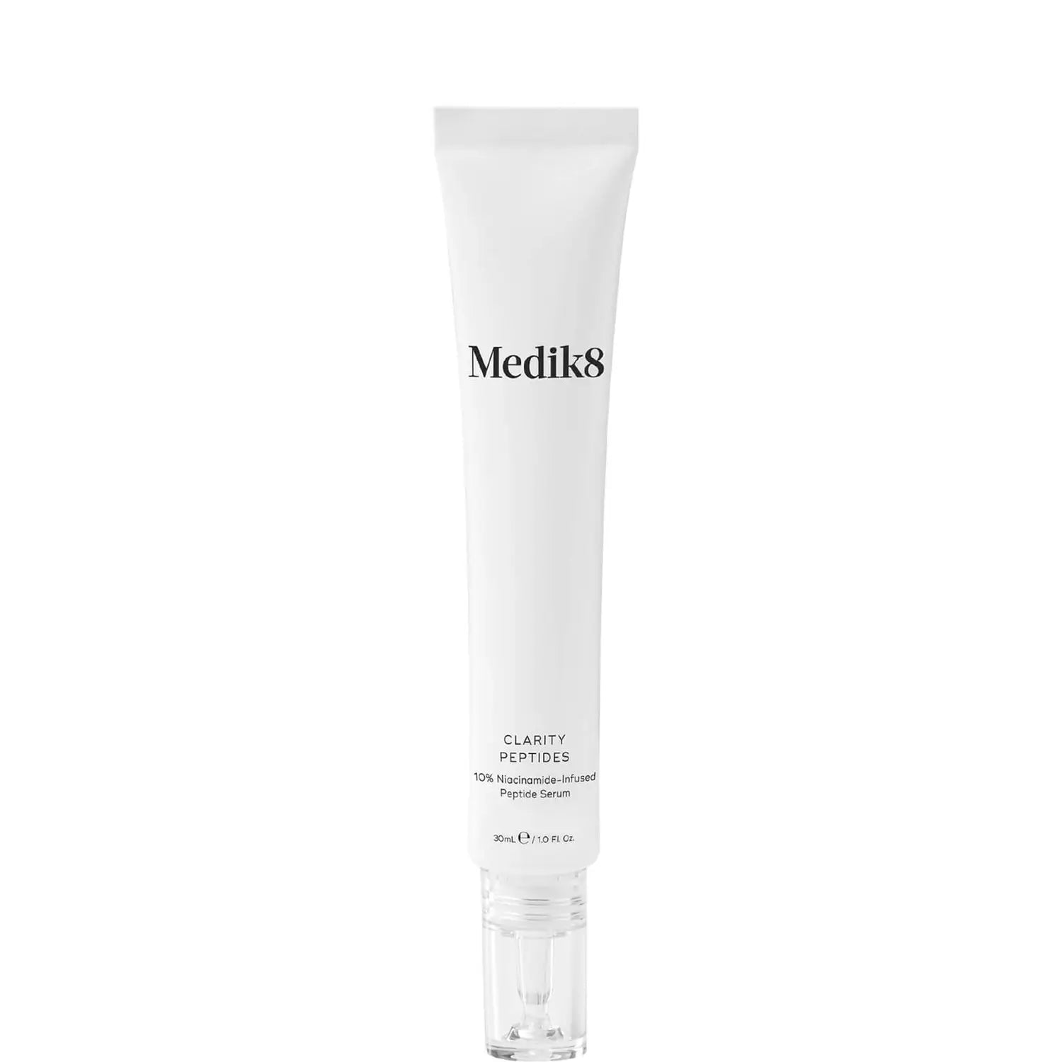 Medik8 Clarity Peptides serum in sleek white packaging.