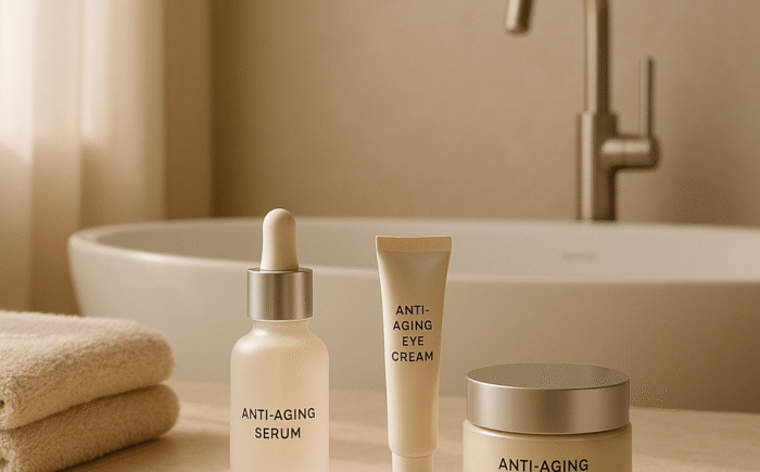 Minimalist bathroom skincare setup