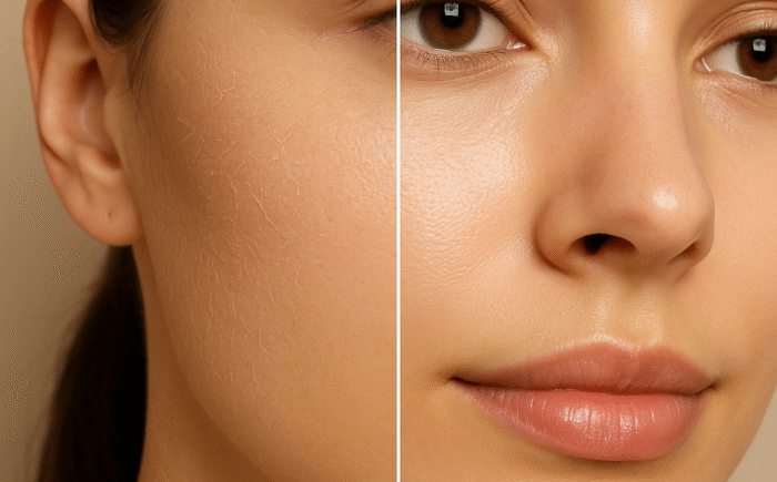 Dehydrated versus hydrated skin comparison
