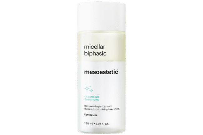 Mesoesetic micellar biphasic cleanser for eyes and lips.