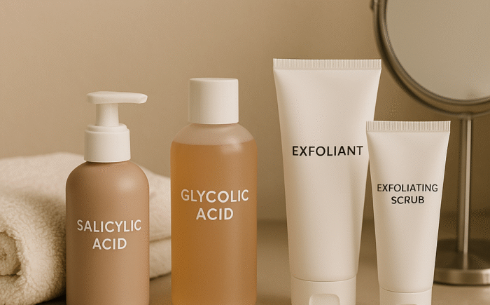 Exfoliant skincare bathroom scene