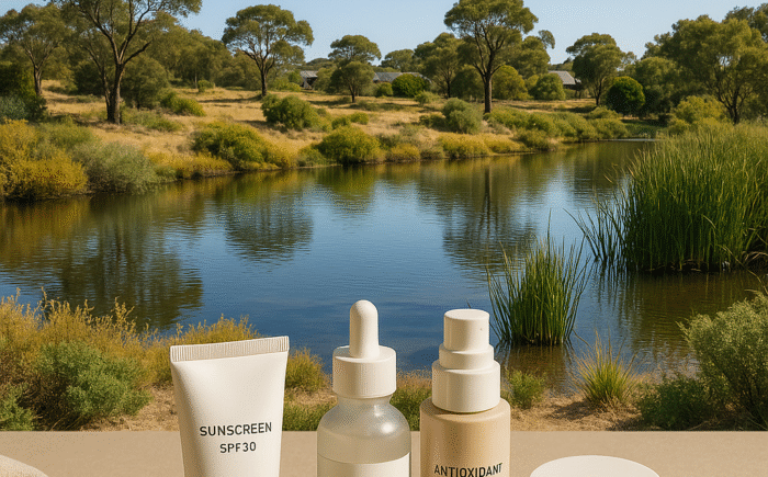 Perth Aveley landscape with skincare display