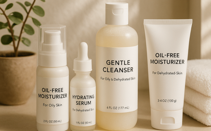 Skincare products for oily dehydrated skin
