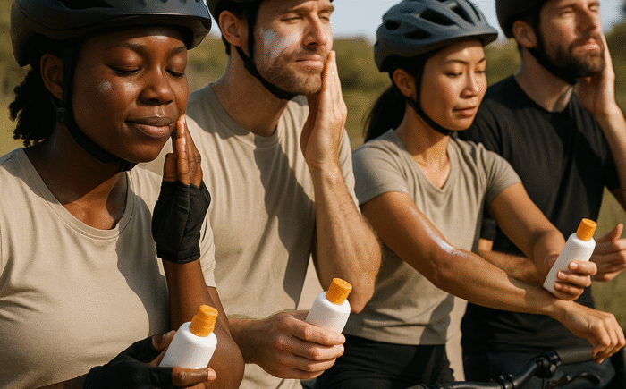Sunscreen reapplication while cycling in Aveley