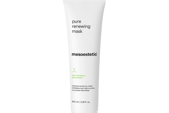 Mesoestetic Pure Renewing Mask in white tube packaging.