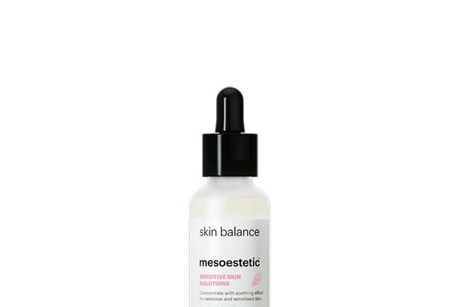 Mesoestetic Skin Balance serum bottle with dropper.