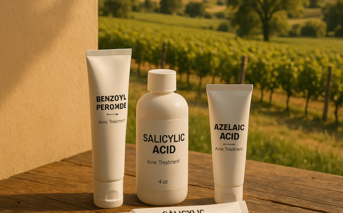 Baskerville landscape with acne treatment products