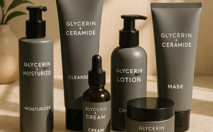 Skincare products on marble counter