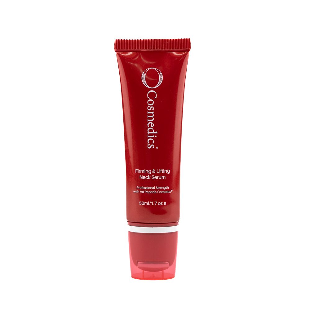 O Cosmedics Firming & Lifting Neck Serum in red tube.