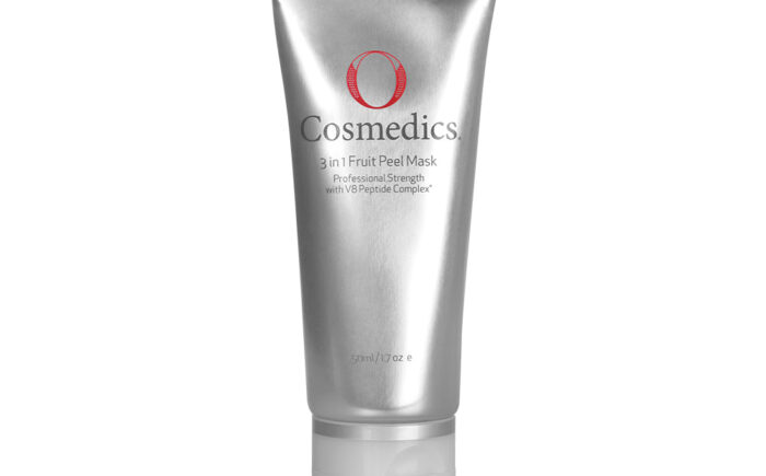 Silver tube with "O Cosmedics" fruit peel mask label.