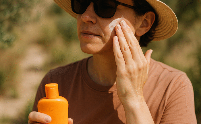 Sunscreen application outdoors