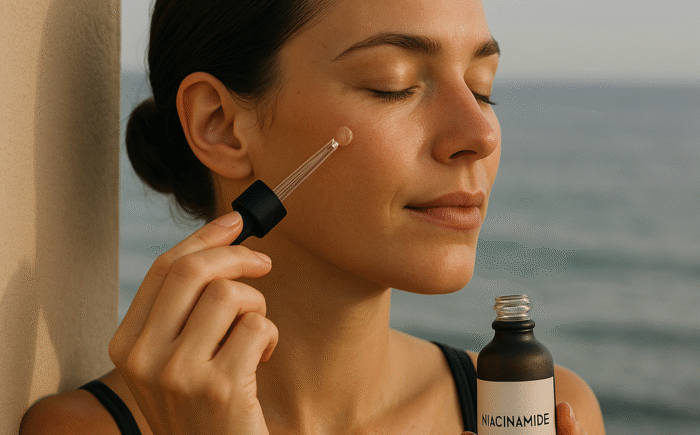 Woman applying serum at Sorrento beach