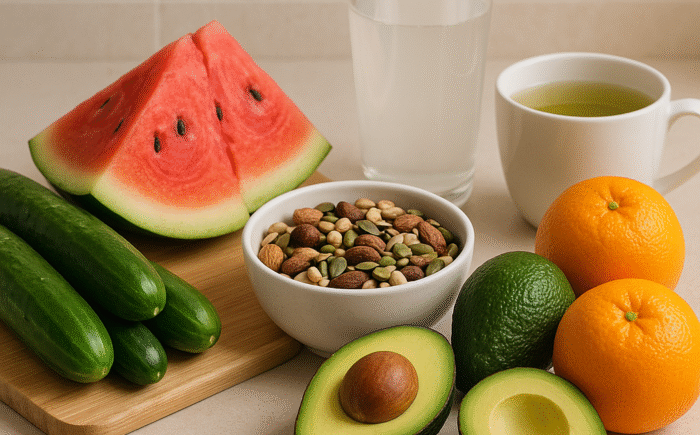 Fresh food assortment on countertop