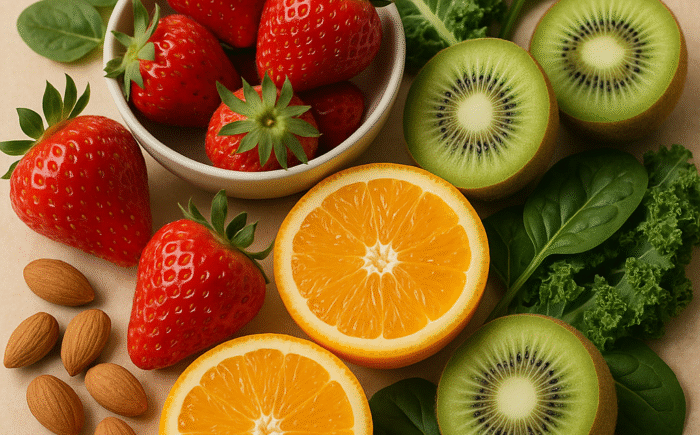 Fresh fruits and vegetables display
