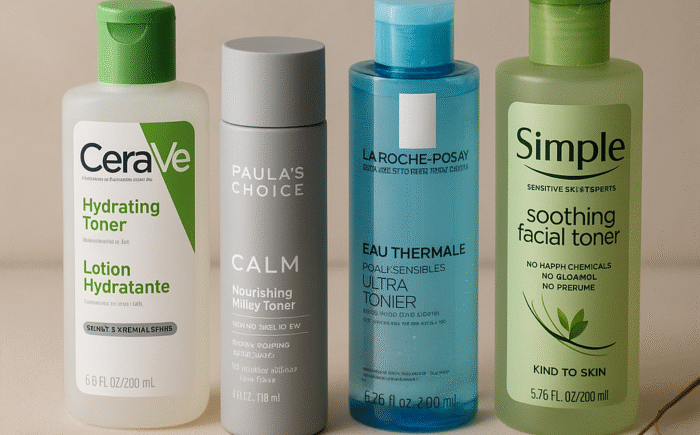Skincare toner arrangement on display