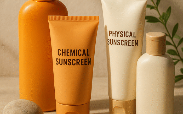 Sunscreen display with various products