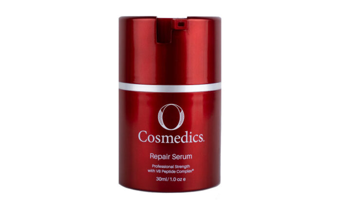 Red O Cosmedics Repair Serum bottle, 30ml capacity.