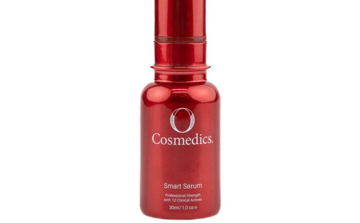 Red bottle of O Cosmedics Smart Serum, 30ml.