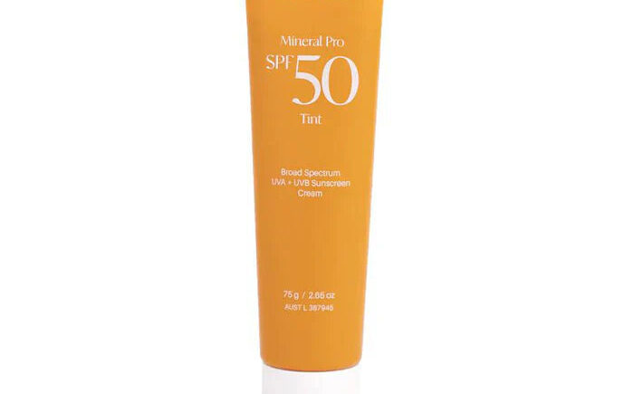 Orange tube of SPF 50 tinted sunscreen, 75g.