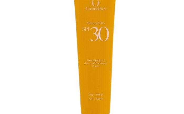 Yellow tube of SPF 30 mineral sunscreen cream.