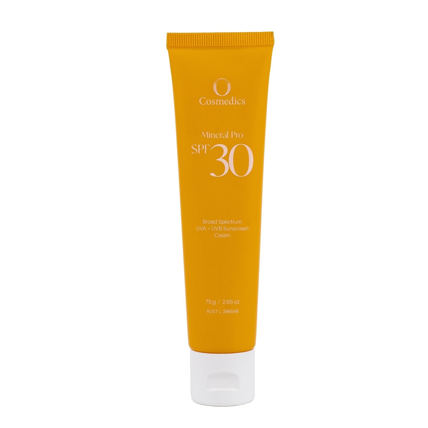 Yellow tube of SPF 30 mineral sunscreen cream.