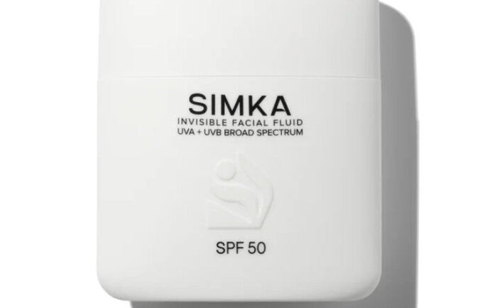 Simka SPF 50 Invisible Facial Fluid in minimalist packaging.