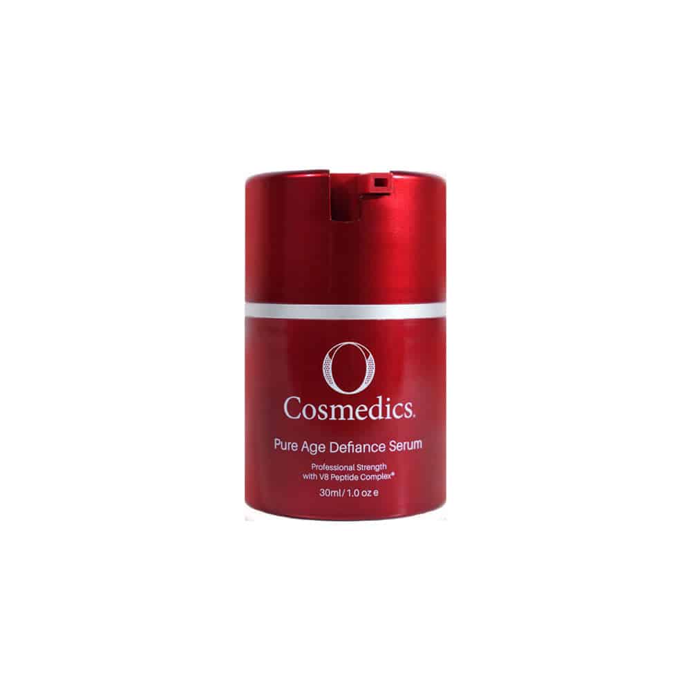 Red bottle of O Cosmedics Pure Age Defiance Serum.