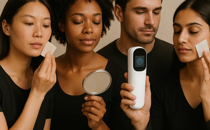 Group skin examination and skincare consultation